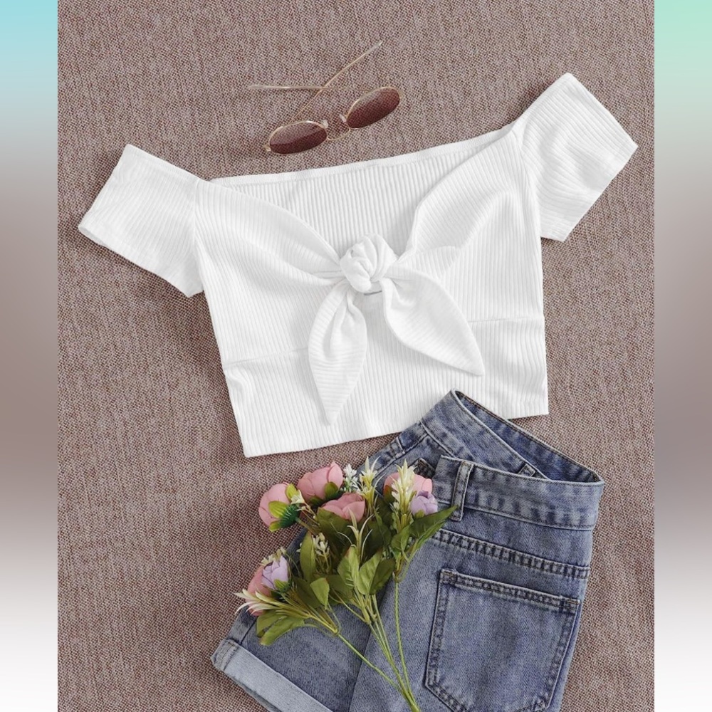 Shein tie front short sleeve basic crop top